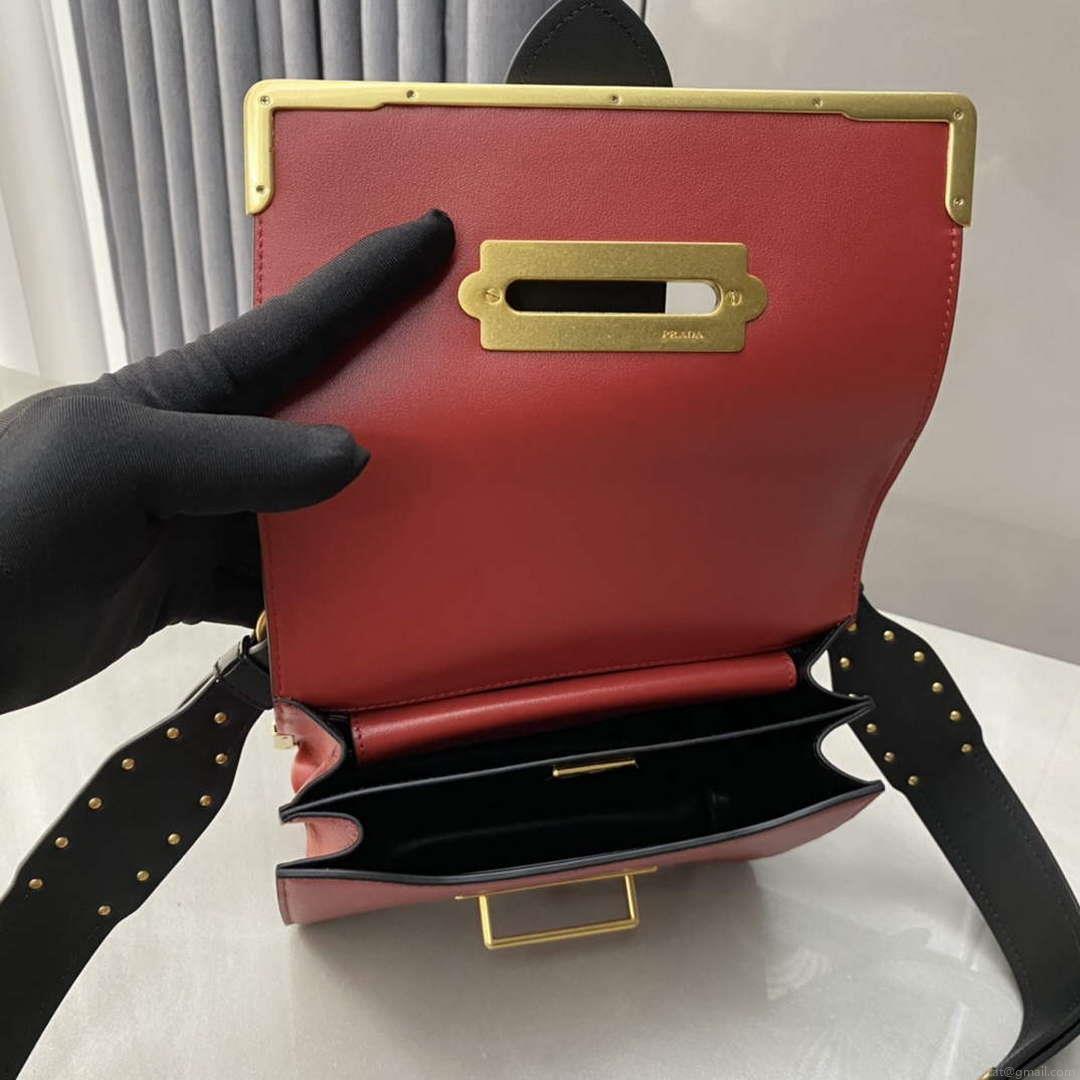 Prada 1BD045 Prada Cahier Leather Bag Red