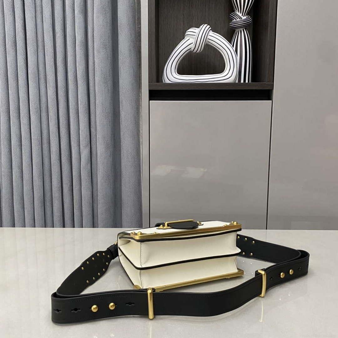 Prada 1BD045 Prada Cahier Leather Bag White