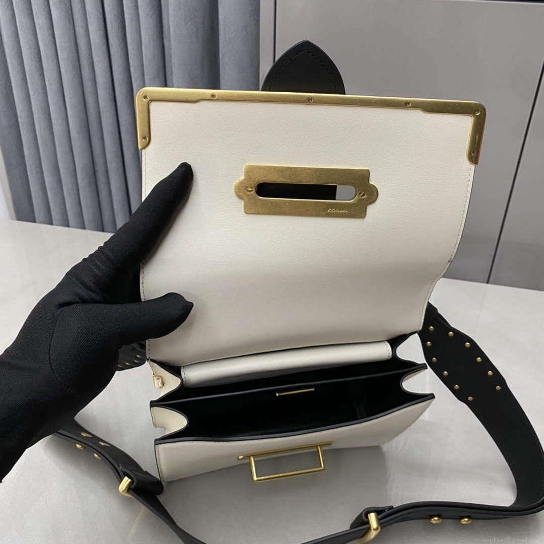 Prada 1BD045 Prada Cahier Leather Bag White
