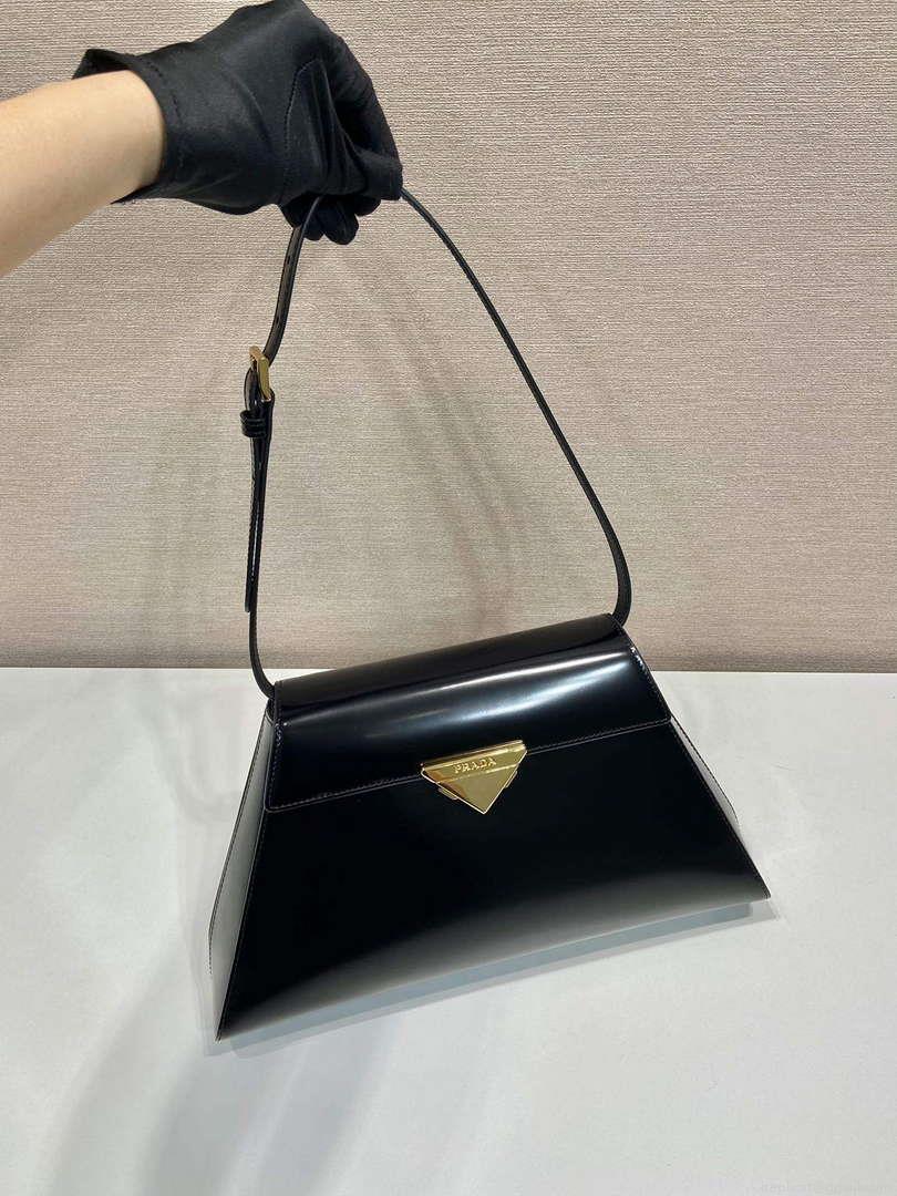 Prada 1BD343 Medium Brushed Leather Handbag Black