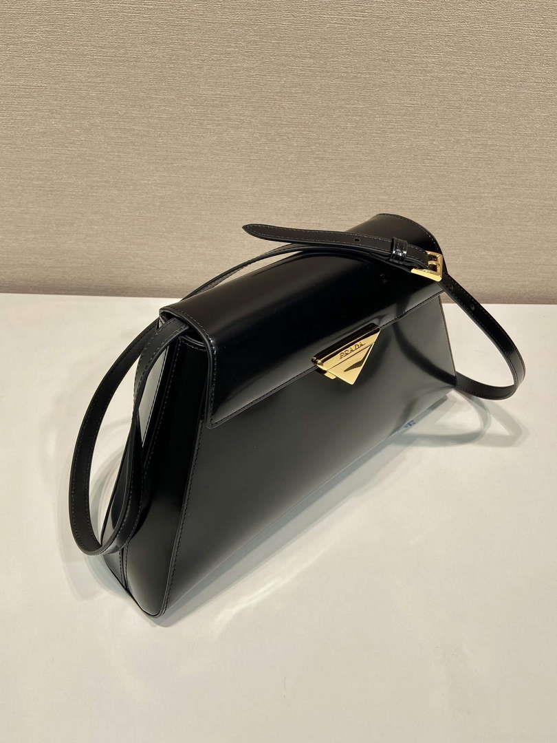 Prada 1BD343 Medium Brushed Leather Handbag Black