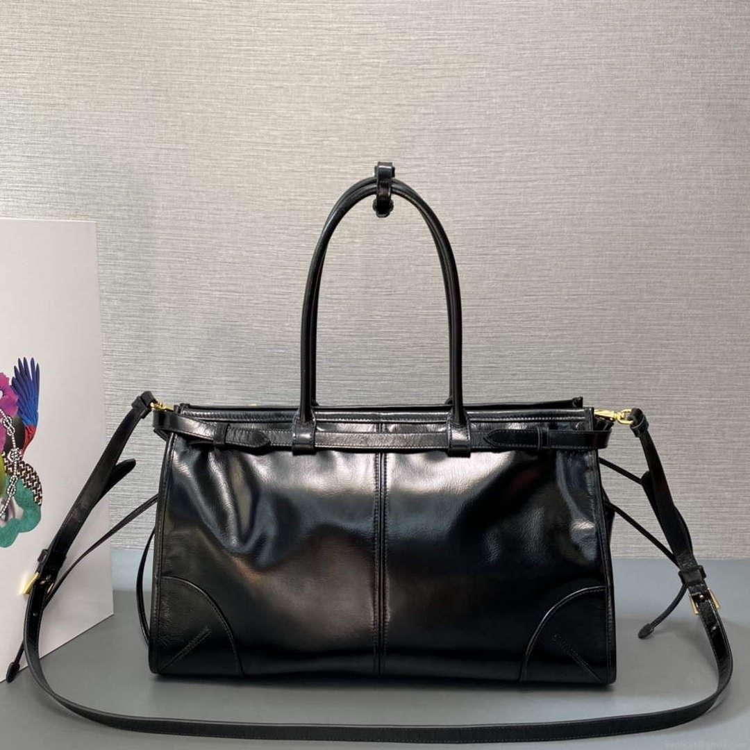 Prada 1BA433 Large Leather Handbag Black