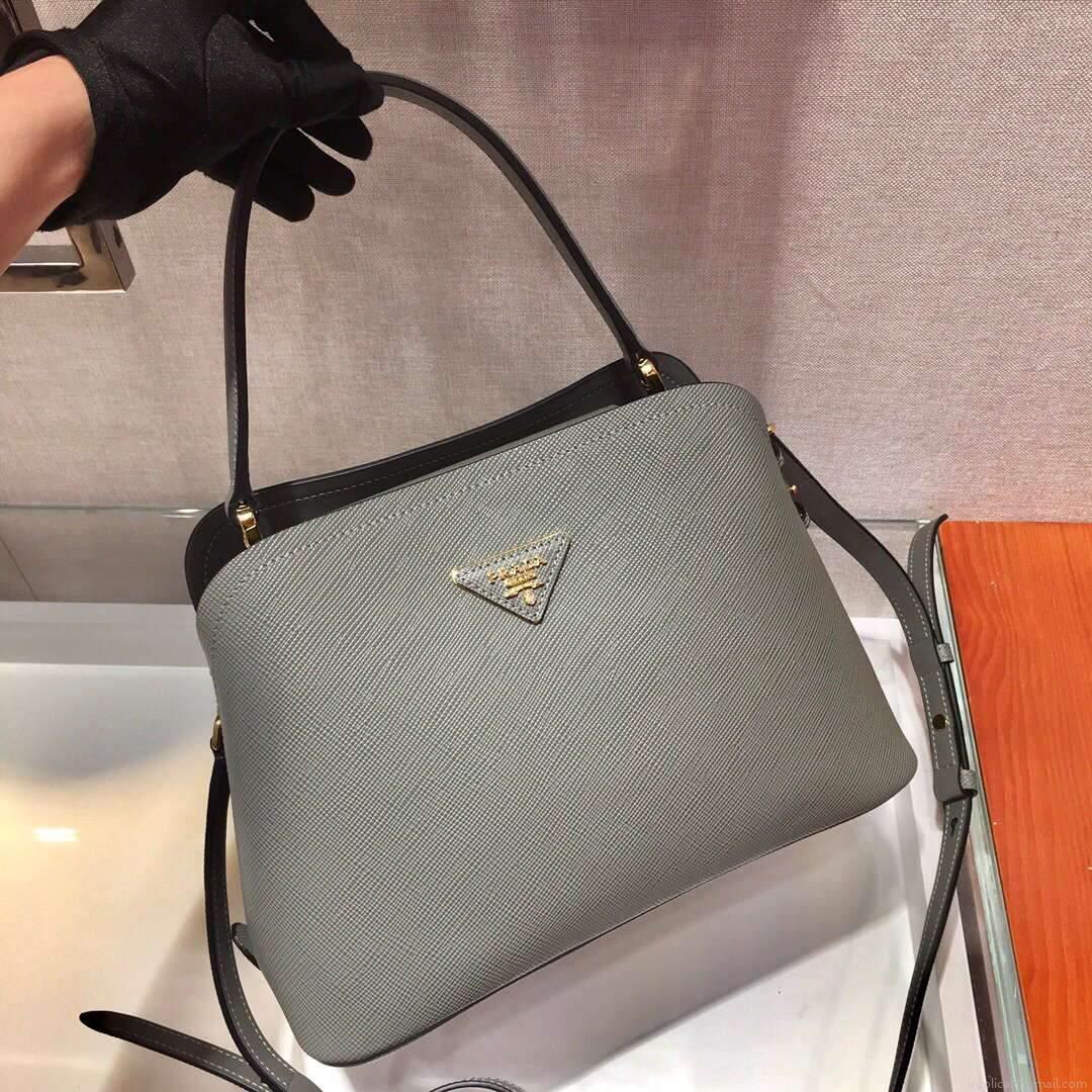 Prada 1BA282 Medium Saffiano Leather Prada Matinee Bag Gray