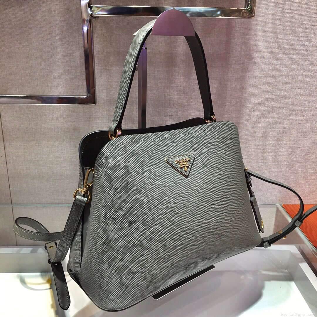 Prada 1BA282 Medium Saffiano Leather Prada Matinee Bag Gray