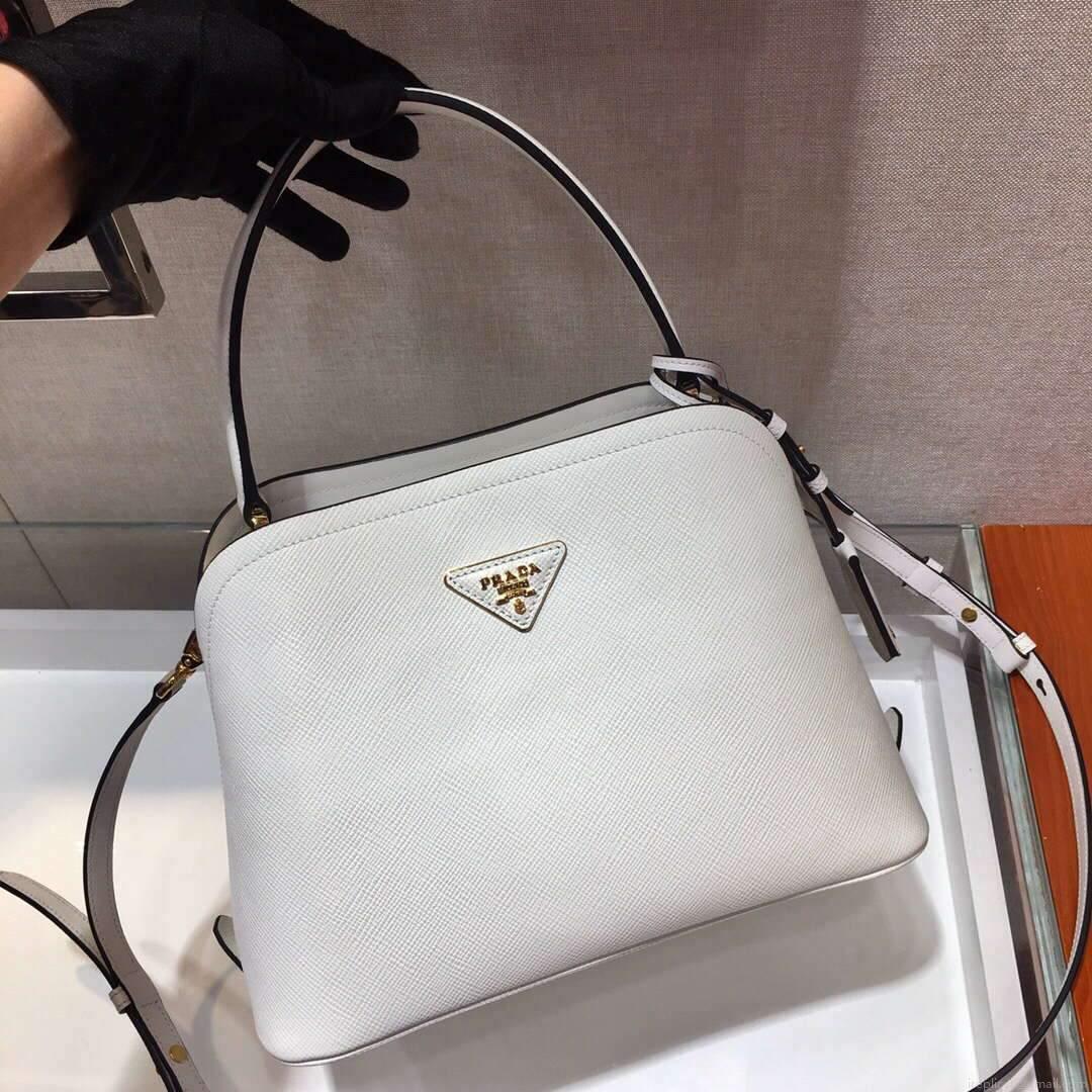 Prada 1BA282 Medium Saffiano Leather Prada Matinee Bag White
