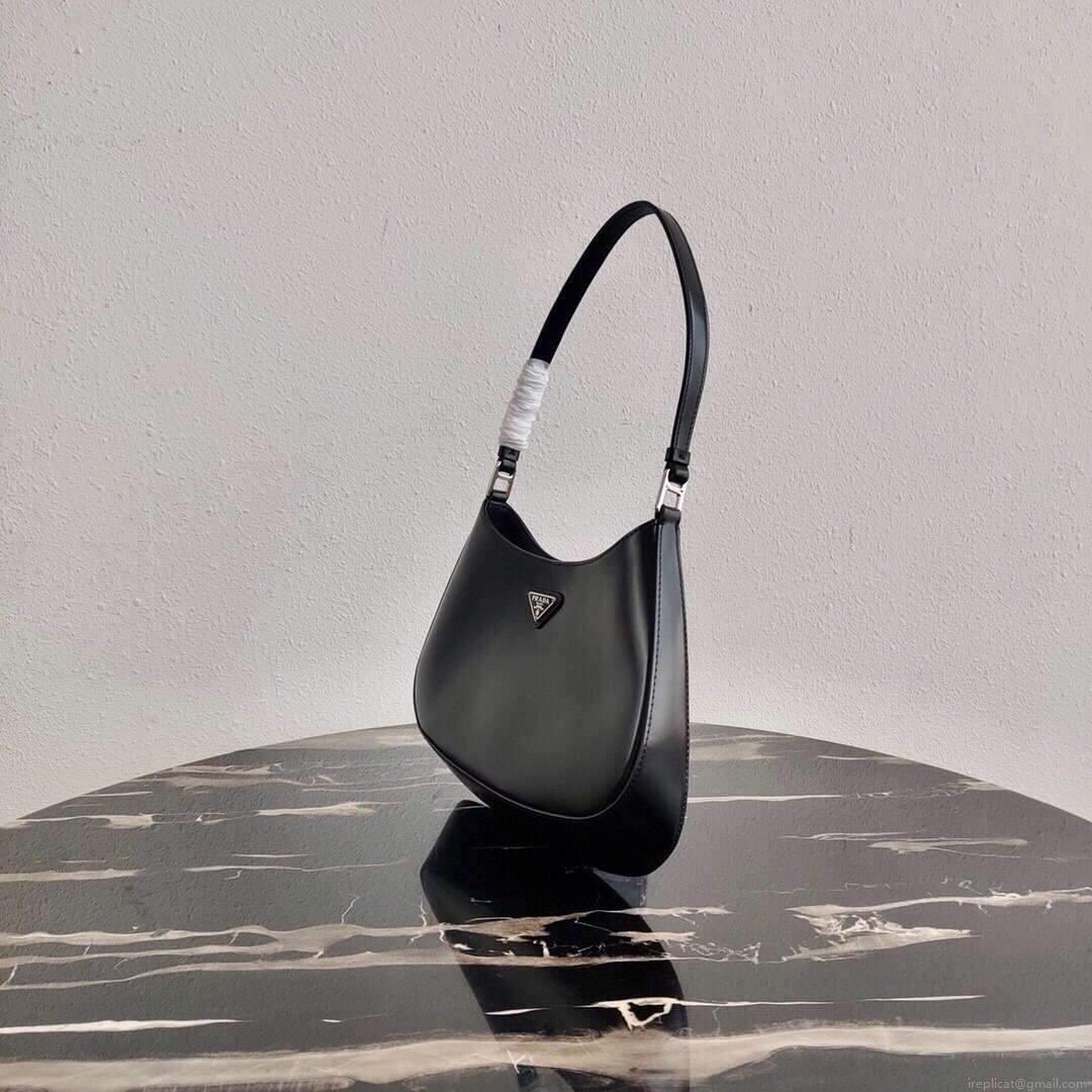 Prada 1BC499 Prada Cleo Brushed Leather Shoulder Bag in Black