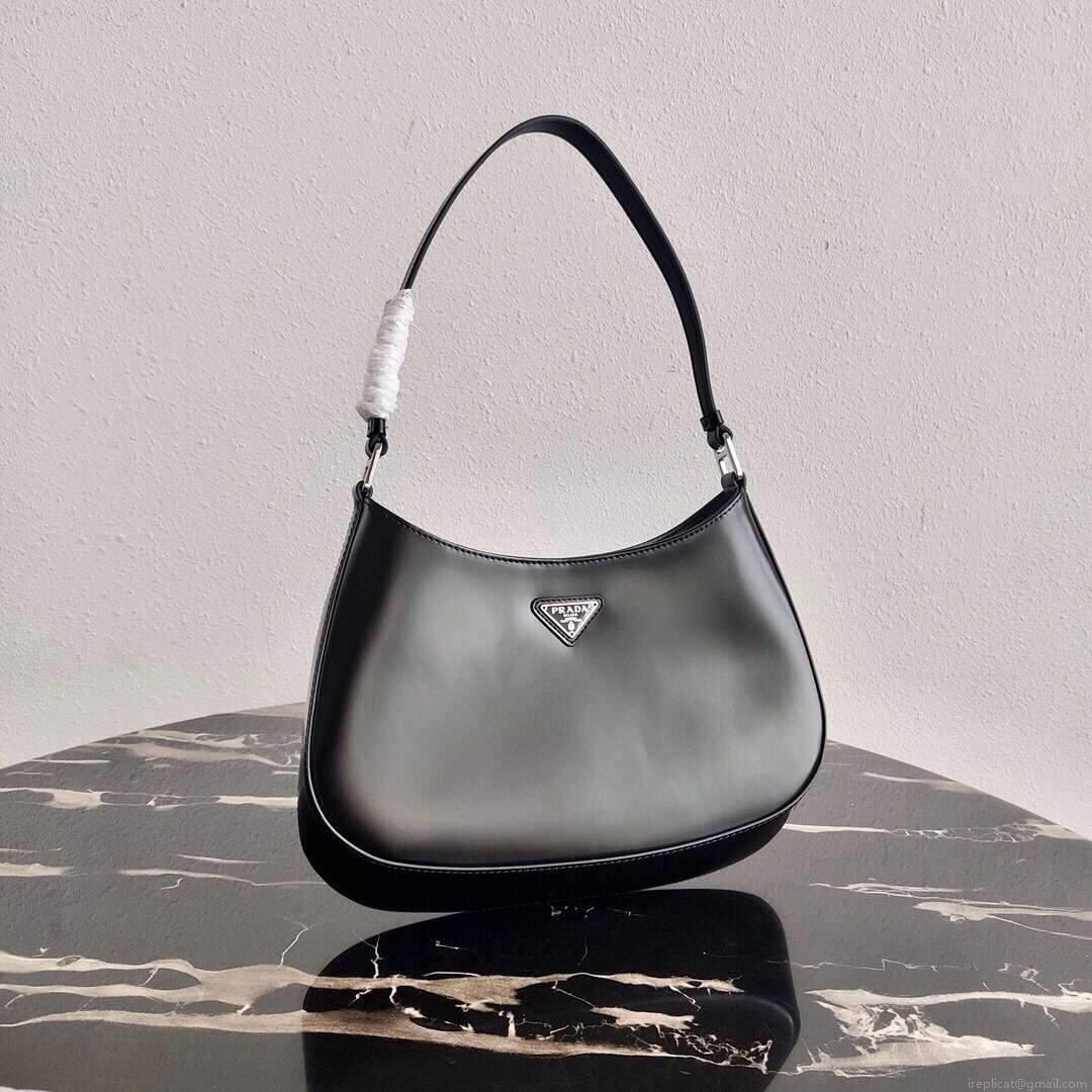 Prada 1BC499 Prada Cleo Brushed Leather Shoulder Bag in Black