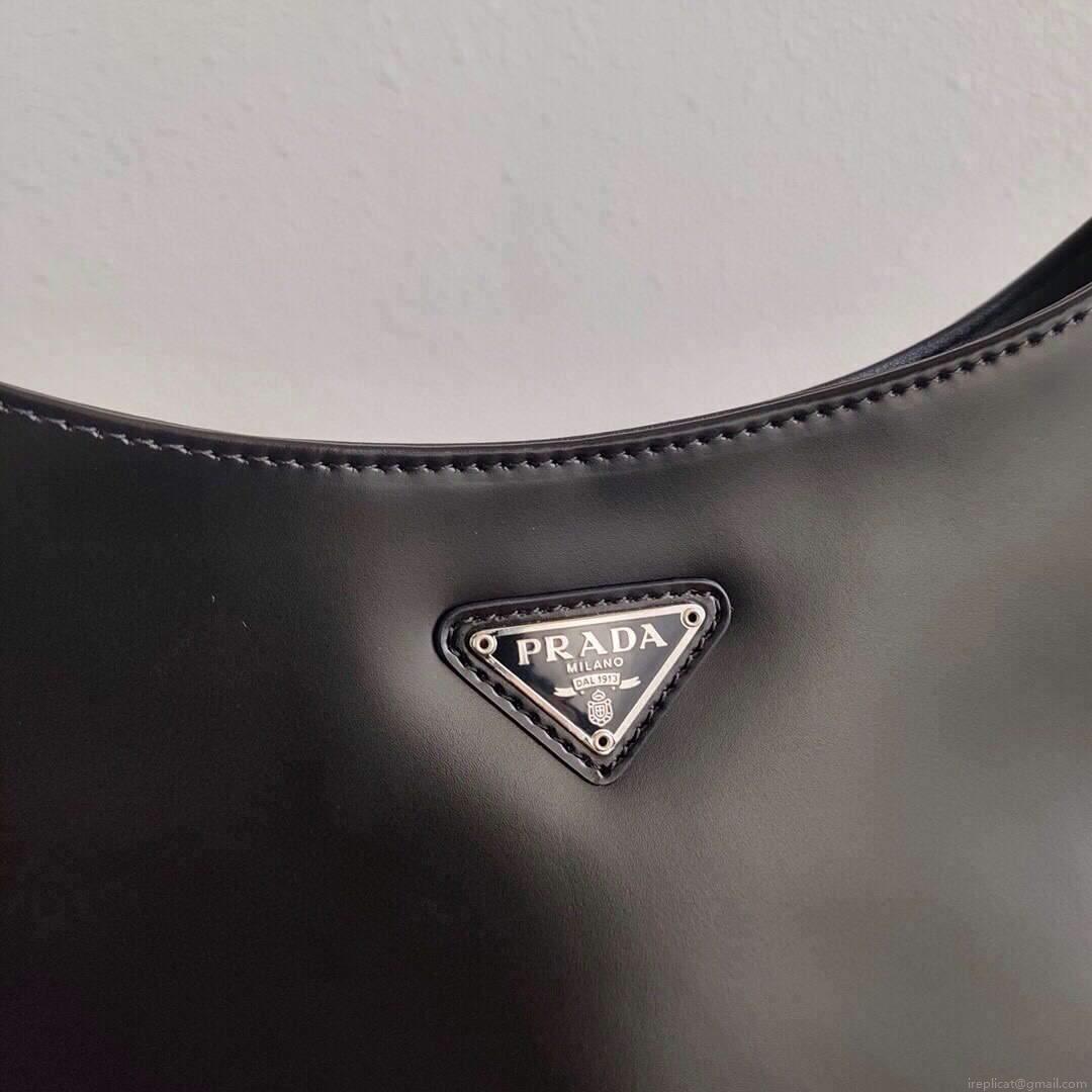 Prada 1BC499 Prada Cleo Brushed Leather Shoulder Bag in Black