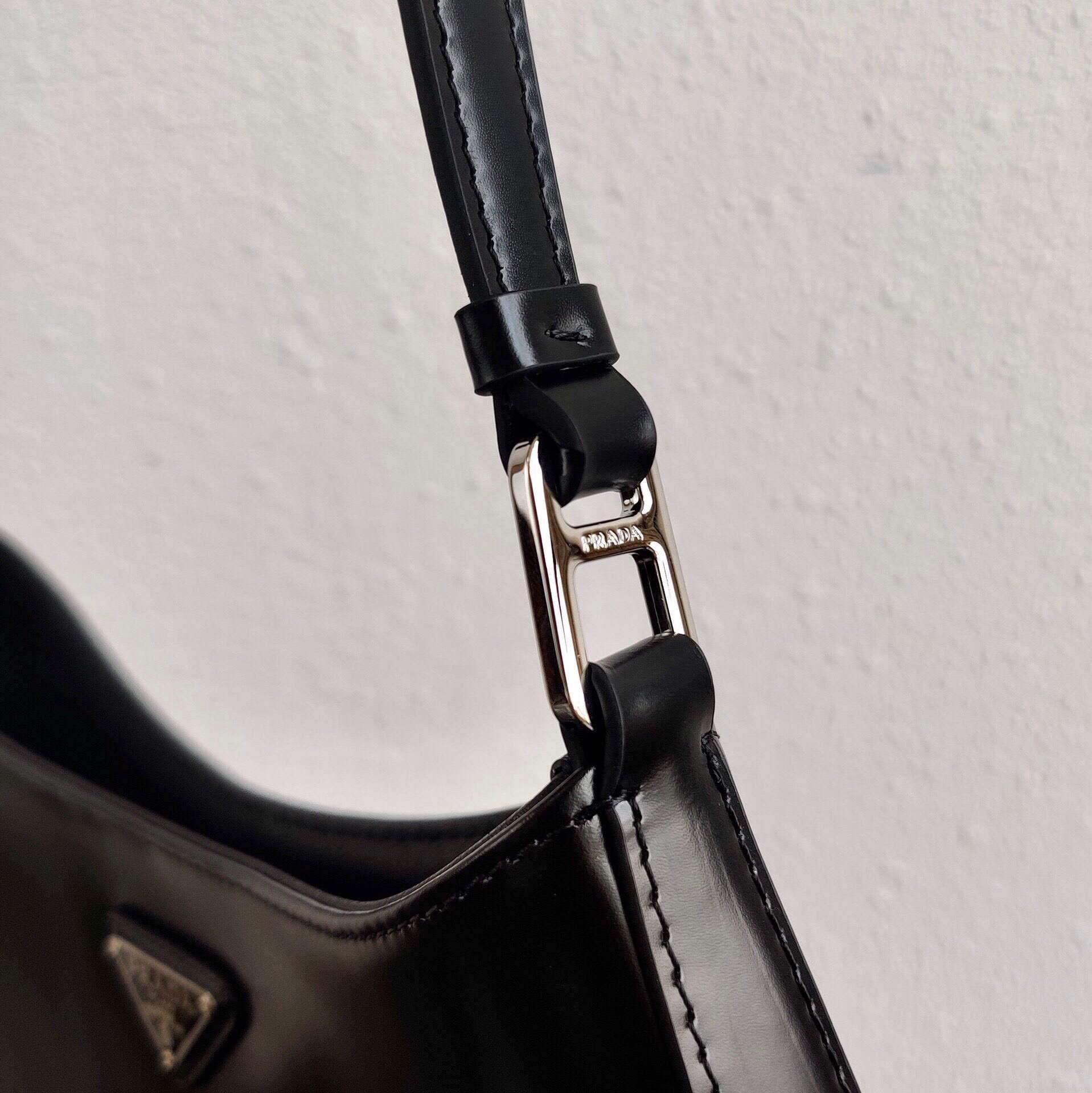 Prada 1BC499 Prada Cleo Brushed Leather Shoulder Bag in Black