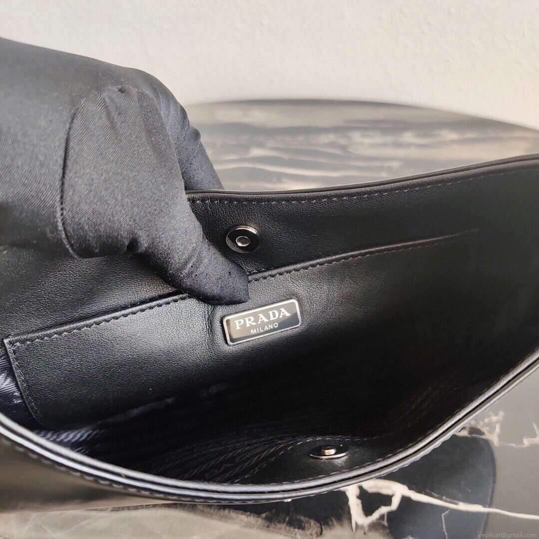 Prada 1BC499 Prada Cleo Brushed Leather Shoulder Bag in Black