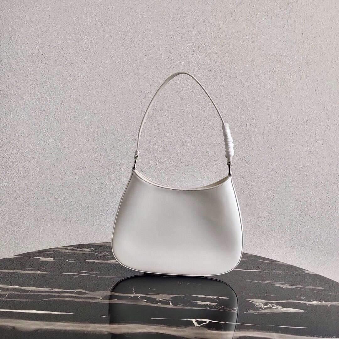 Prada 1BC499 Prada Cleo Brushed Leather Shoulder Bag in White
