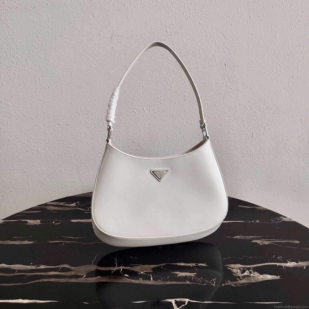 Prada 1BC499 Prada Cleo Brushed Leather Shoulder Bag in White