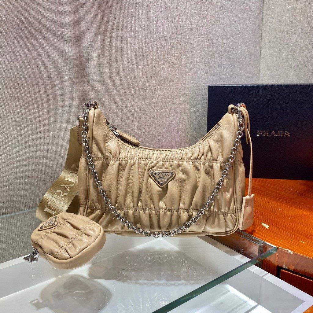 Prada 1BH204 Mini Bags Prada Crossbody Leather bag In Apricot