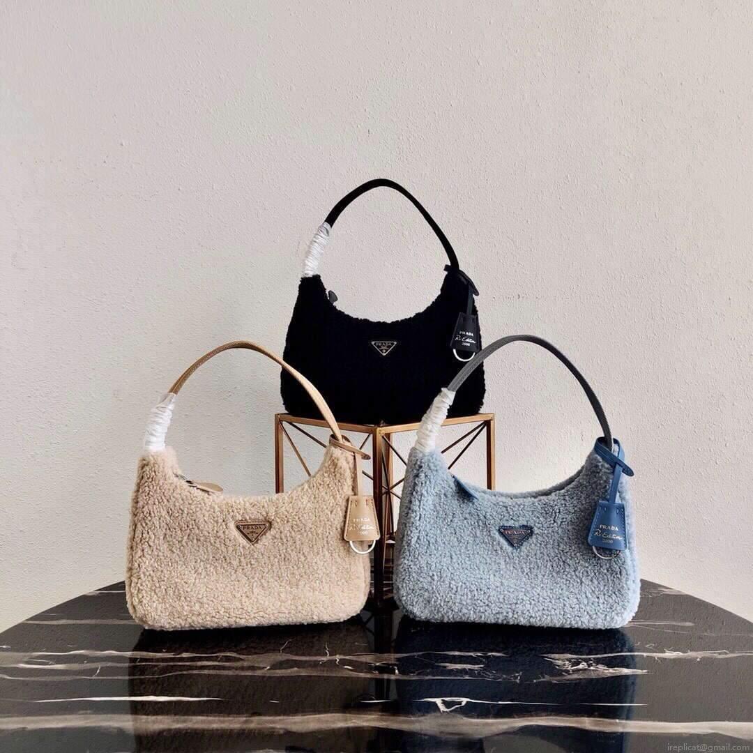 Prada 1NE515 Re Edition 2000 Shearling Mini Bag Blue