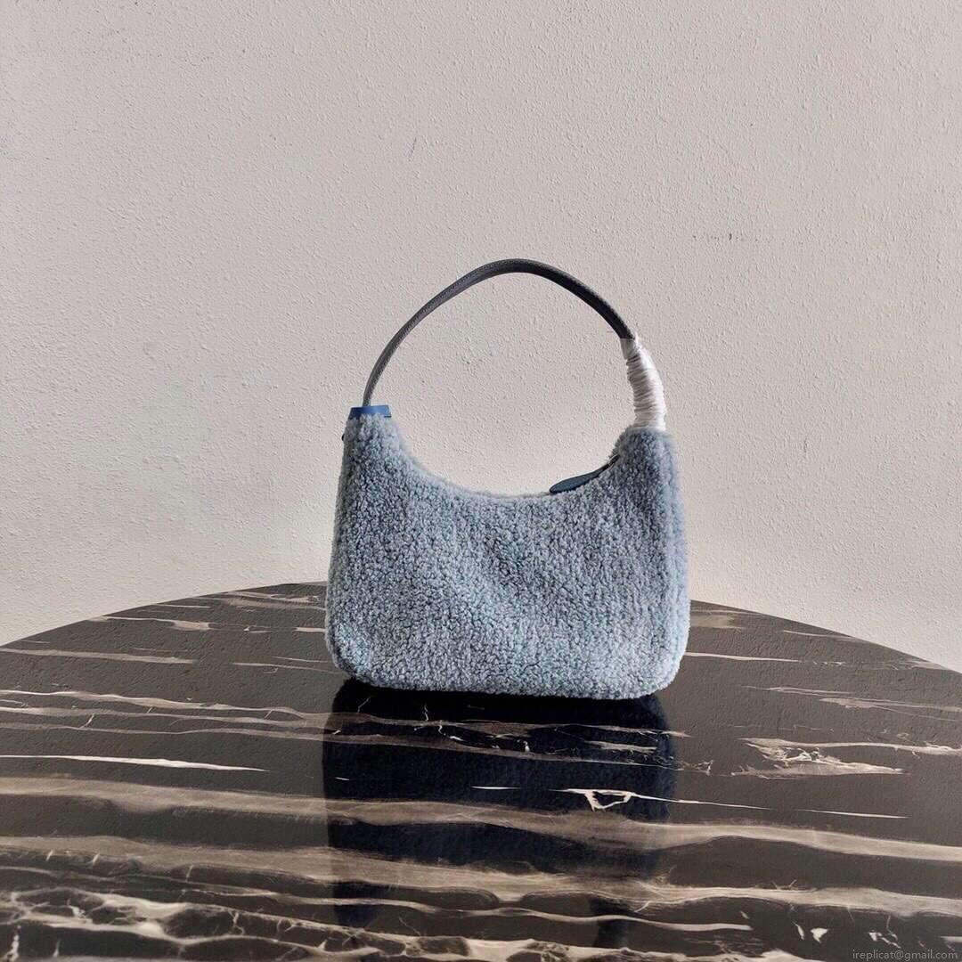 Prada 1NE515 Re Edition 2000 Shearling Mini Bag Blue