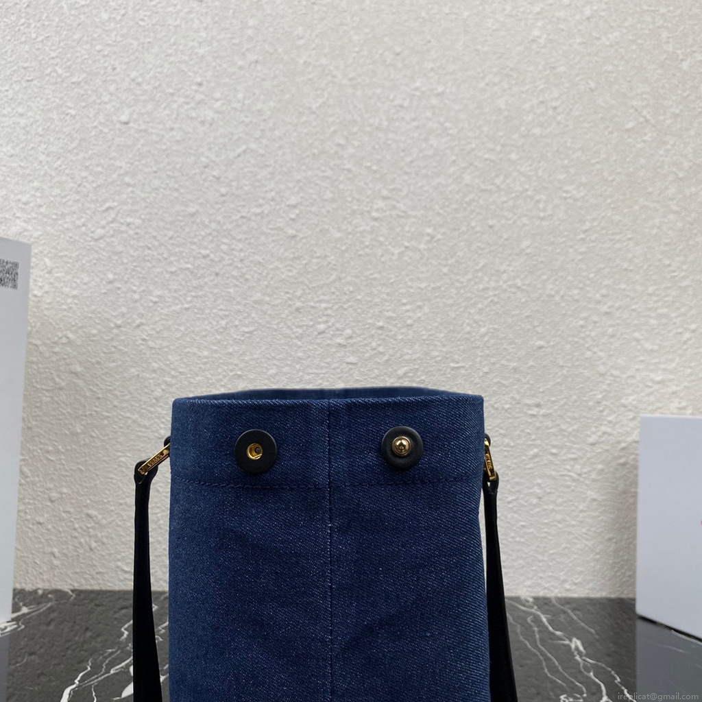 Prada 1BG356 Small linen blend and leather tote Blue