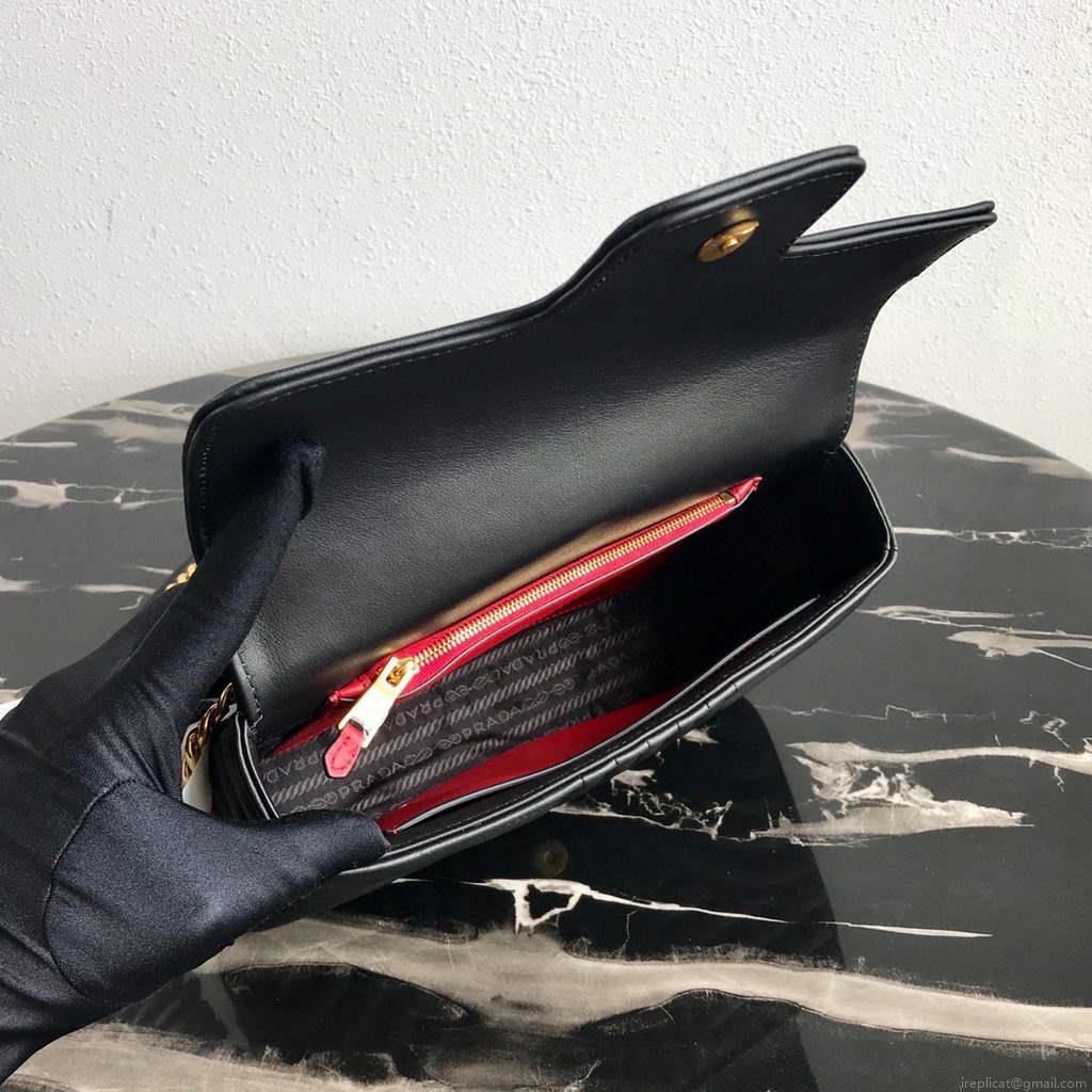 Prada 1BD108 Medium Leather Prada Diagramme Bag Black