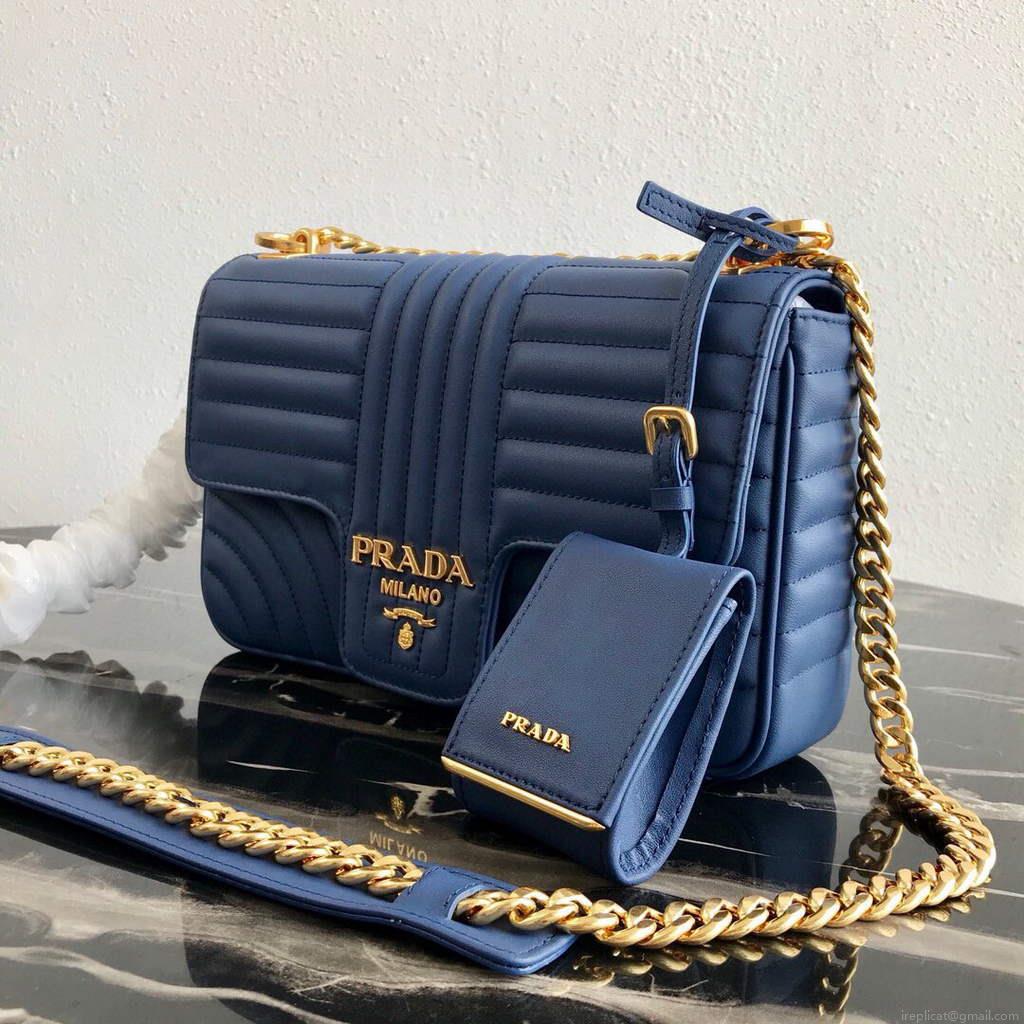 Prada 1BD108 Medium Leather Prada Diagramme Bag Blue
