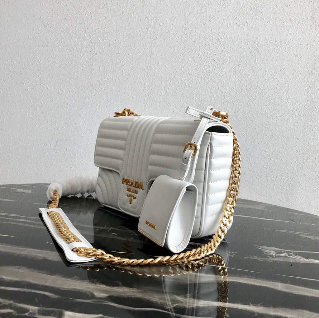Prada 1BD108 Medium Leather Prada Diagramme Bag White