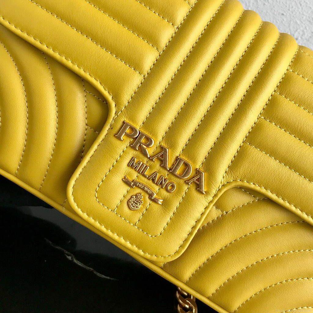 Prada 1BD108 Medium Leather Prada Diagramme Bag Yellow