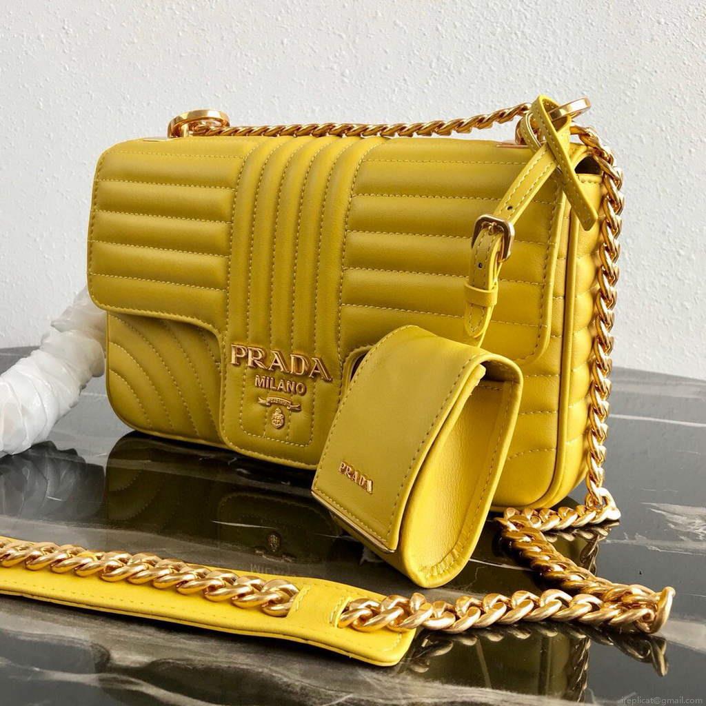 Prada 1BD108 Medium Leather Prada Diagramme Bag Yellow