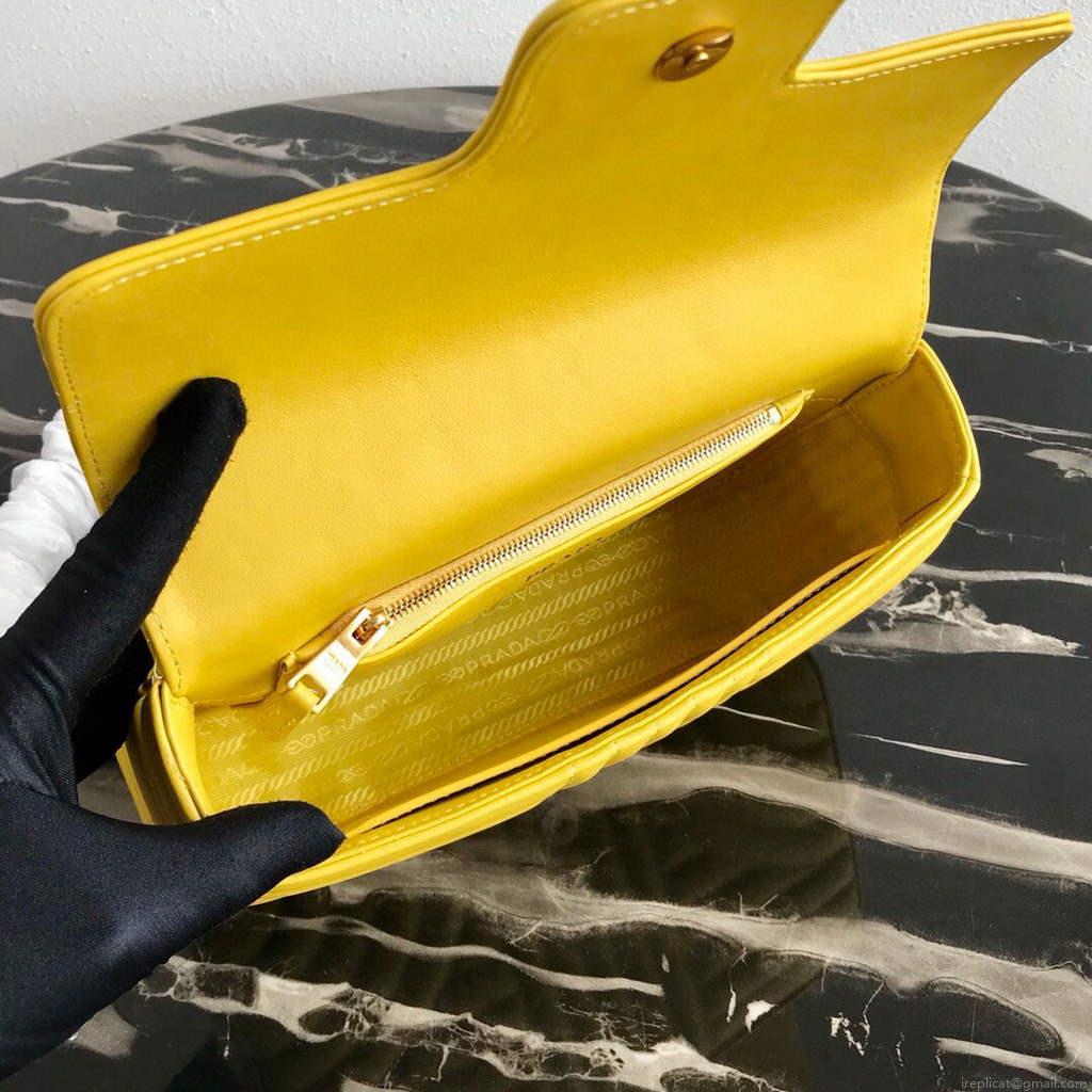 Prada 1BD108 Medium Leather Prada Diagramme Bag Yellow