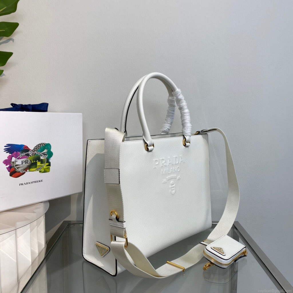 Prada 1BA335 Large Saffiano leather handbag White