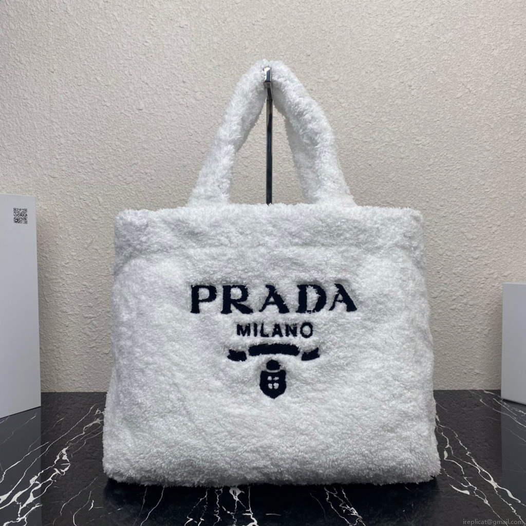Prada 1BG130 Shearling Tote Shoulder bag White