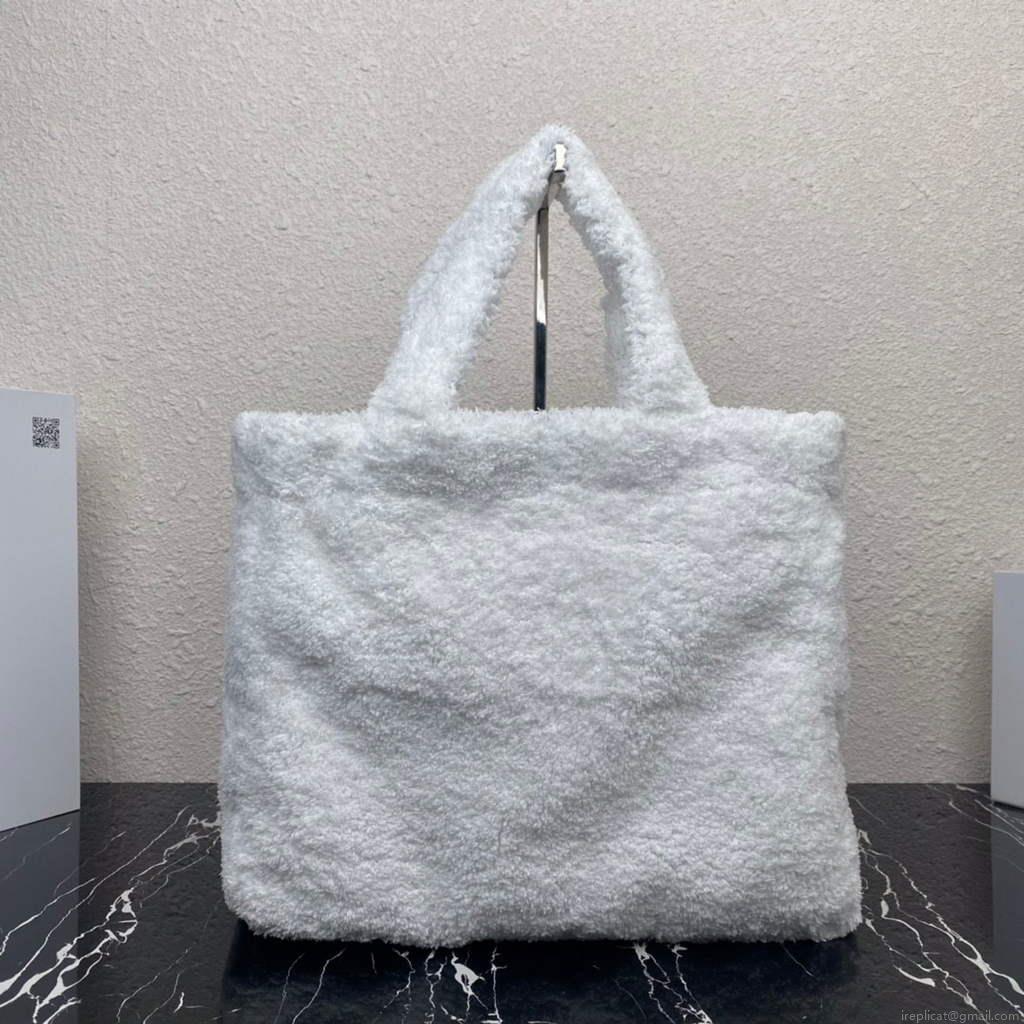 Prada 1BG130 Shearling Tote Shoulder bag White