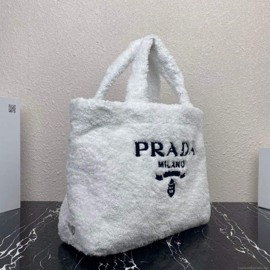 Prada 1BG130 Shearling Tote Shoulder bag White