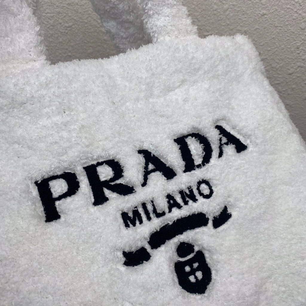 Prada 1BG130 Shearling Tote Shoulder bag White