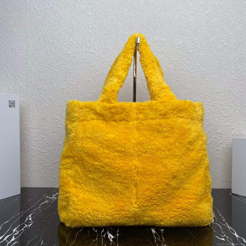 Prada 1BG130 Shearling Tote Shoulder bag Yellow
