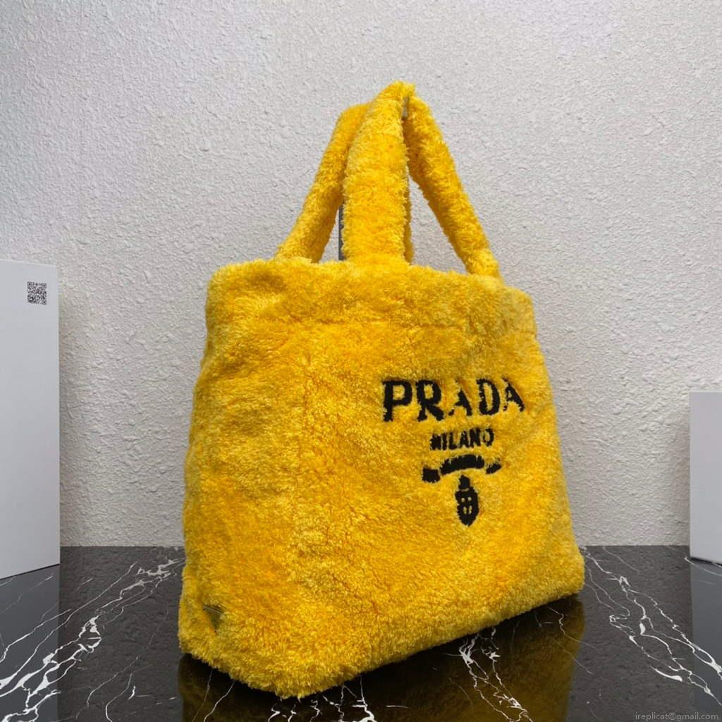 Prada 1BG130 Shearling Tote Shoulder bag Yellow
