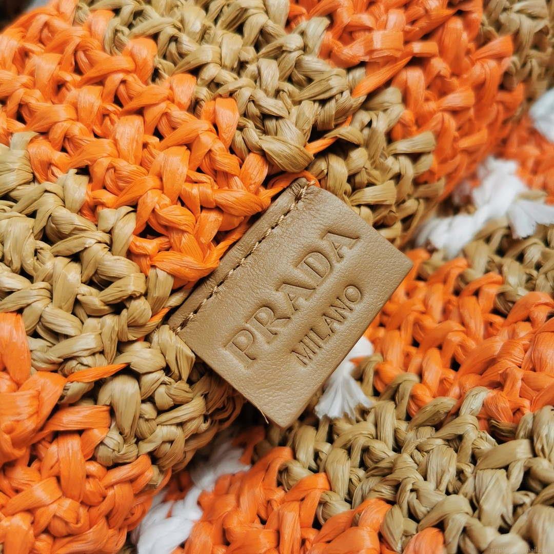 Prada 1BG392 Large Crochet tote bag Nature With Orange