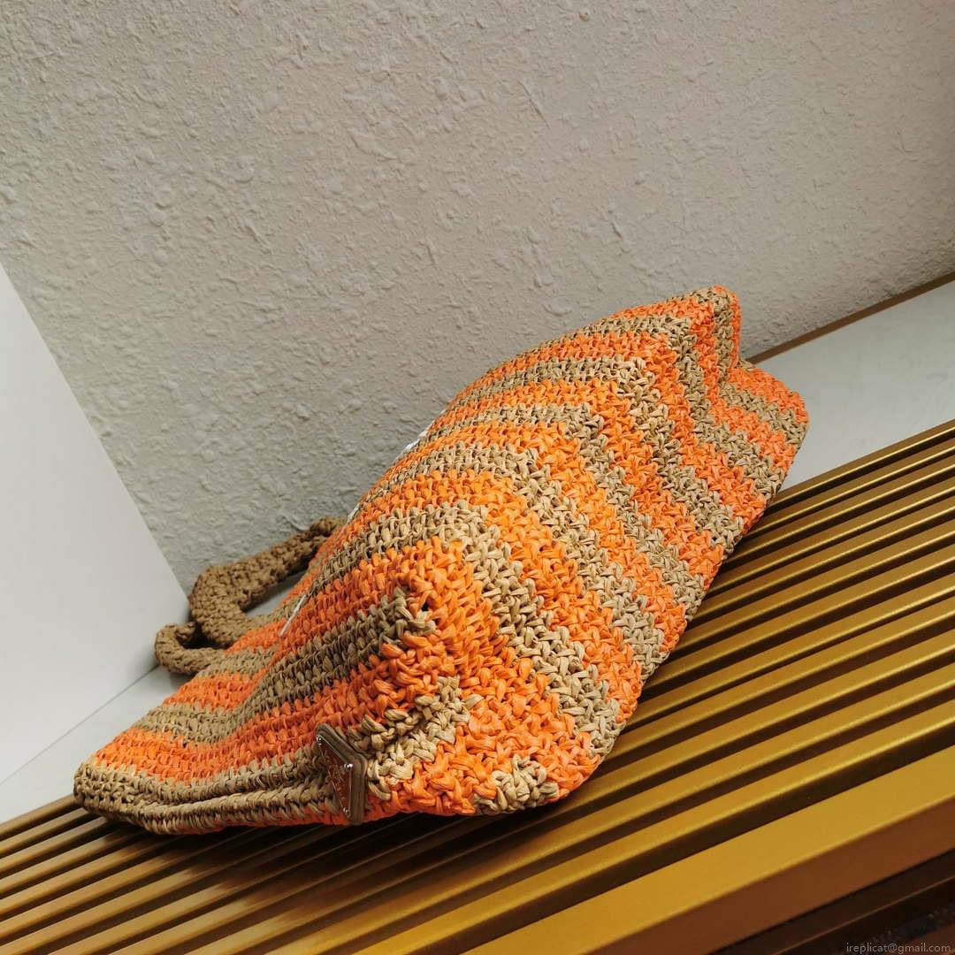 Prada 1BG392 Large Crochet tote bag Nature With Orange