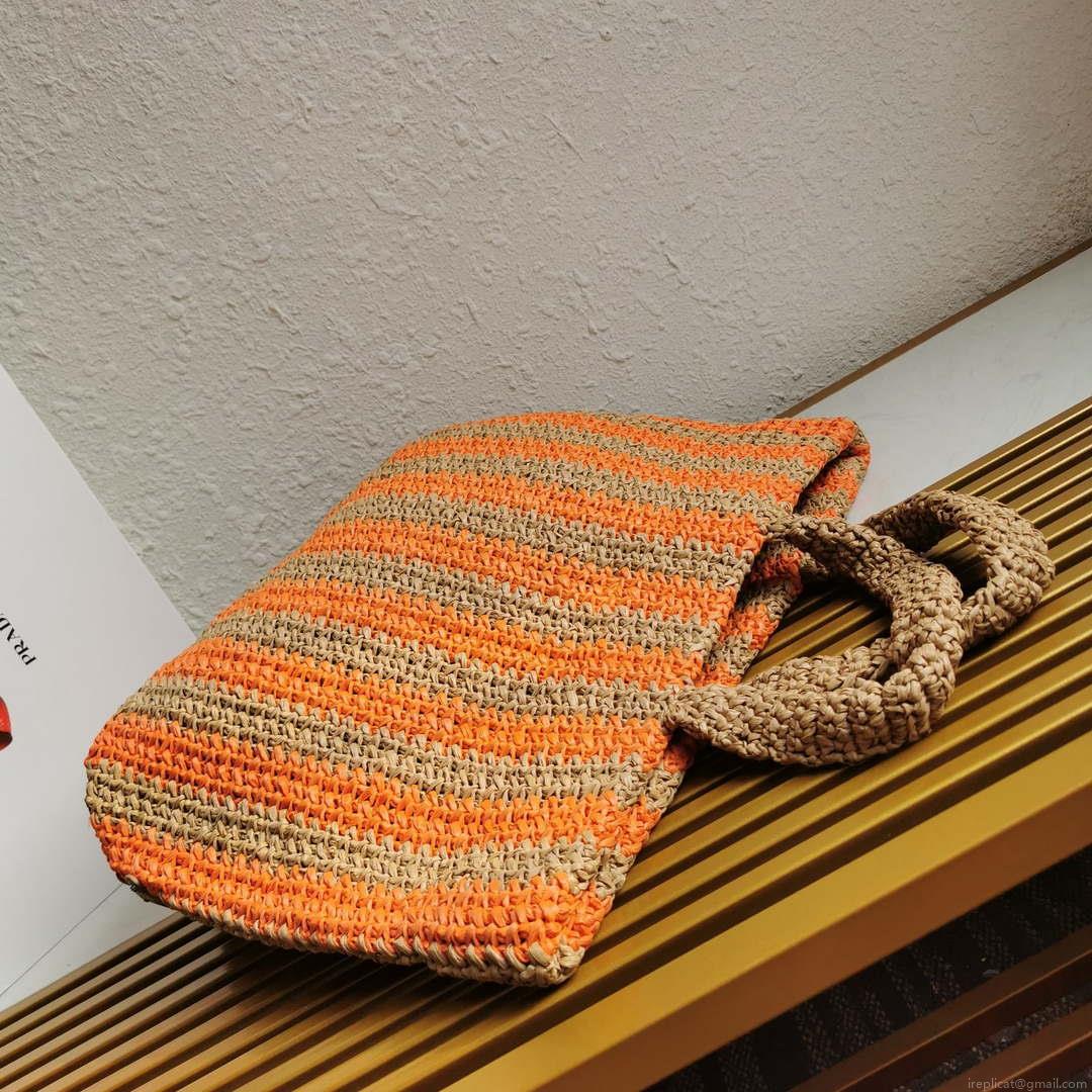 Prada 1BG392 Large Crochet tote bag Nature With Orange