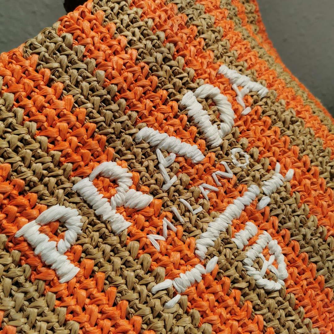 Prada 1BG392 Large Crochet tote bag Nature With Orange