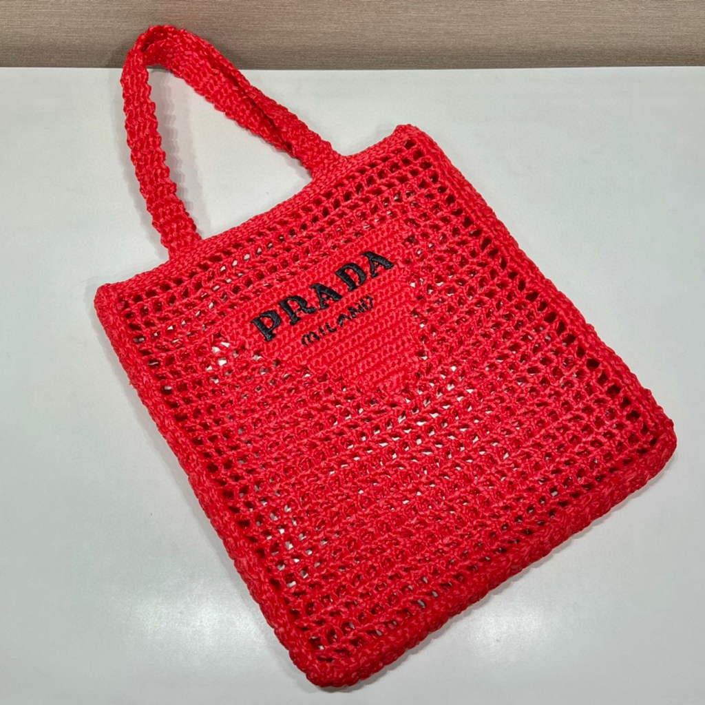 Prada 1BG393 Raffia tote bag Red