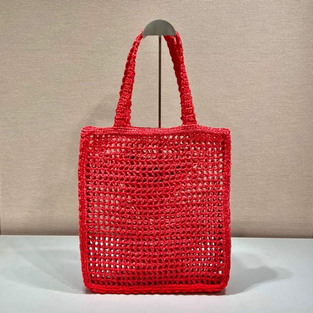 Prada 1BG393 Raffia tote bag Red