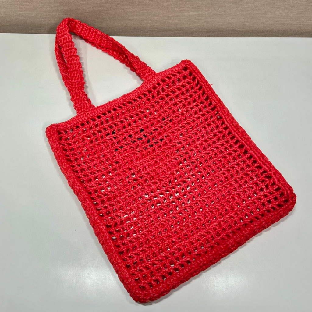 Prada 1BG393 Raffia tote bag Red