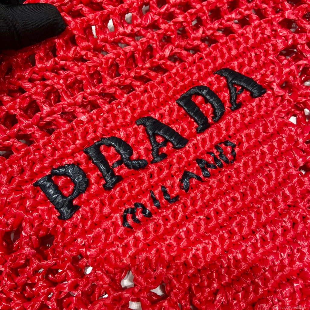 Prada 1BG393 Raffia tote bag Red