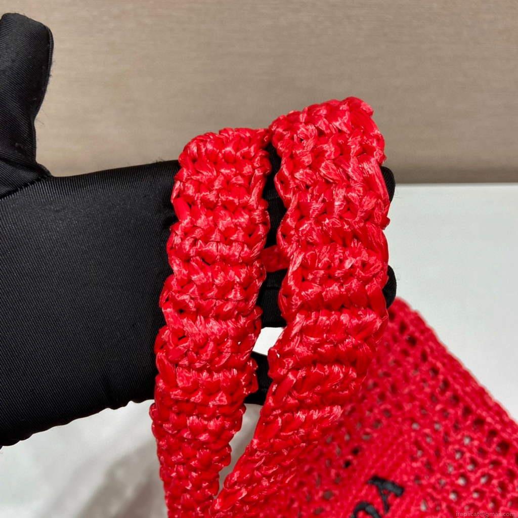 Prada 1BG393 Raffia tote bag Red