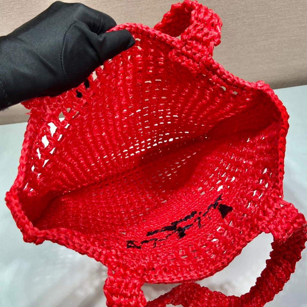 Prada 1BG393 Raffia tote bag Red