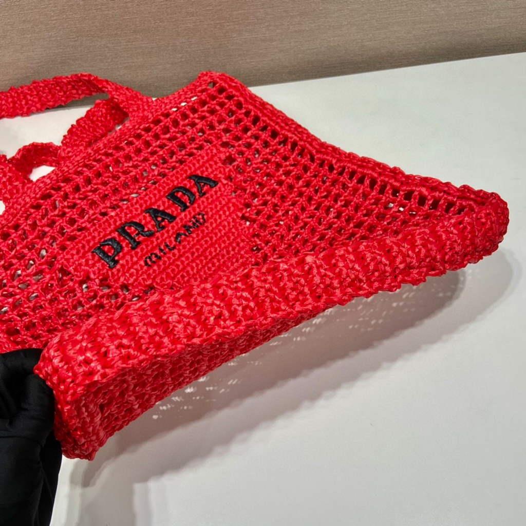 Prada 1BG393 Raffia tote bag Red