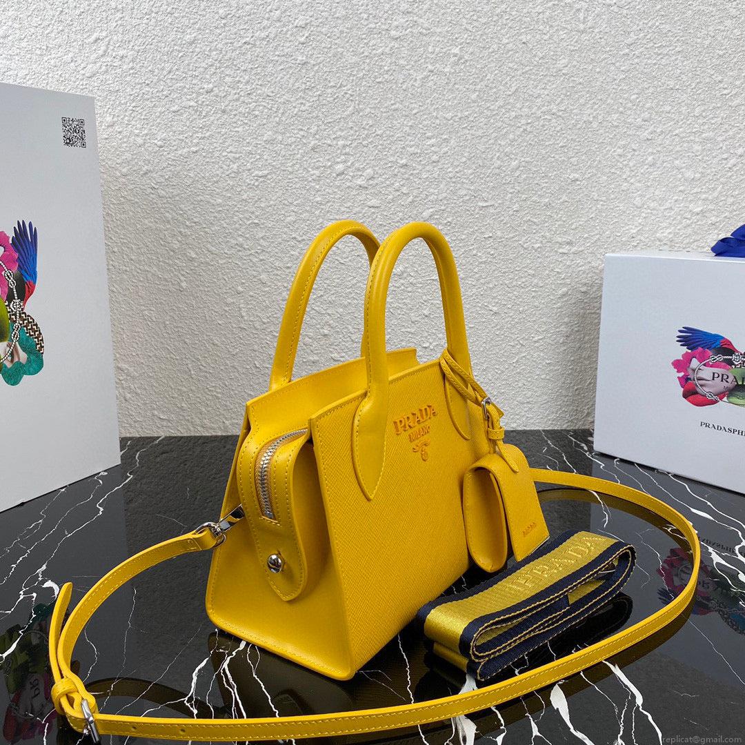Prada 1BA269 Saffiano Leather Prada Monochrome Bag Yellow