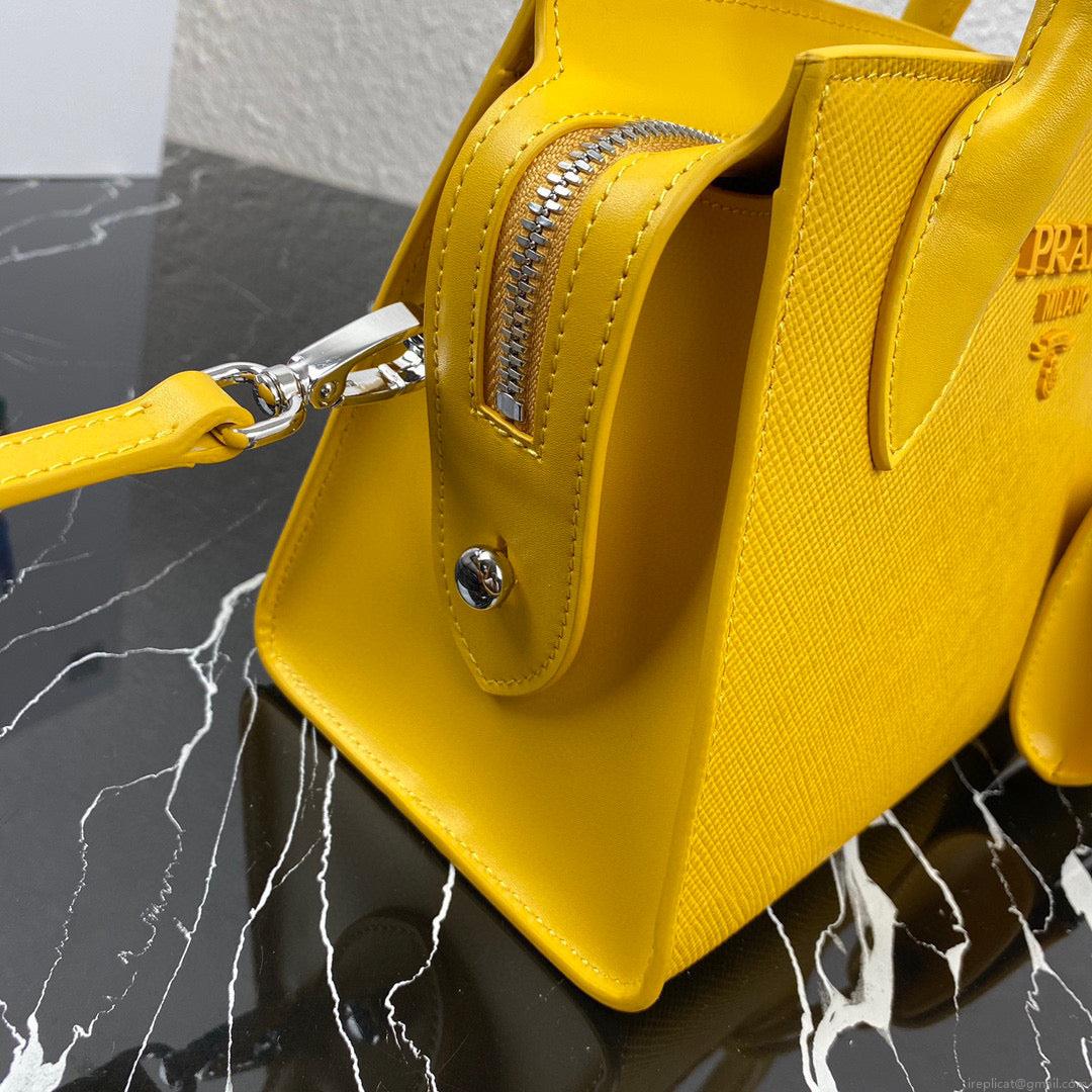 Prada 1BA269 Saffiano Leather Prada Monochrome Bag Yellow