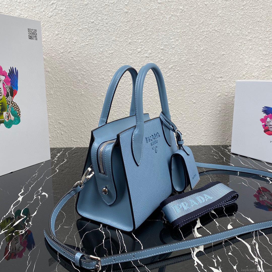 Prada 1BA269 Saffiano Leather Prada Monochrome Bag Blue