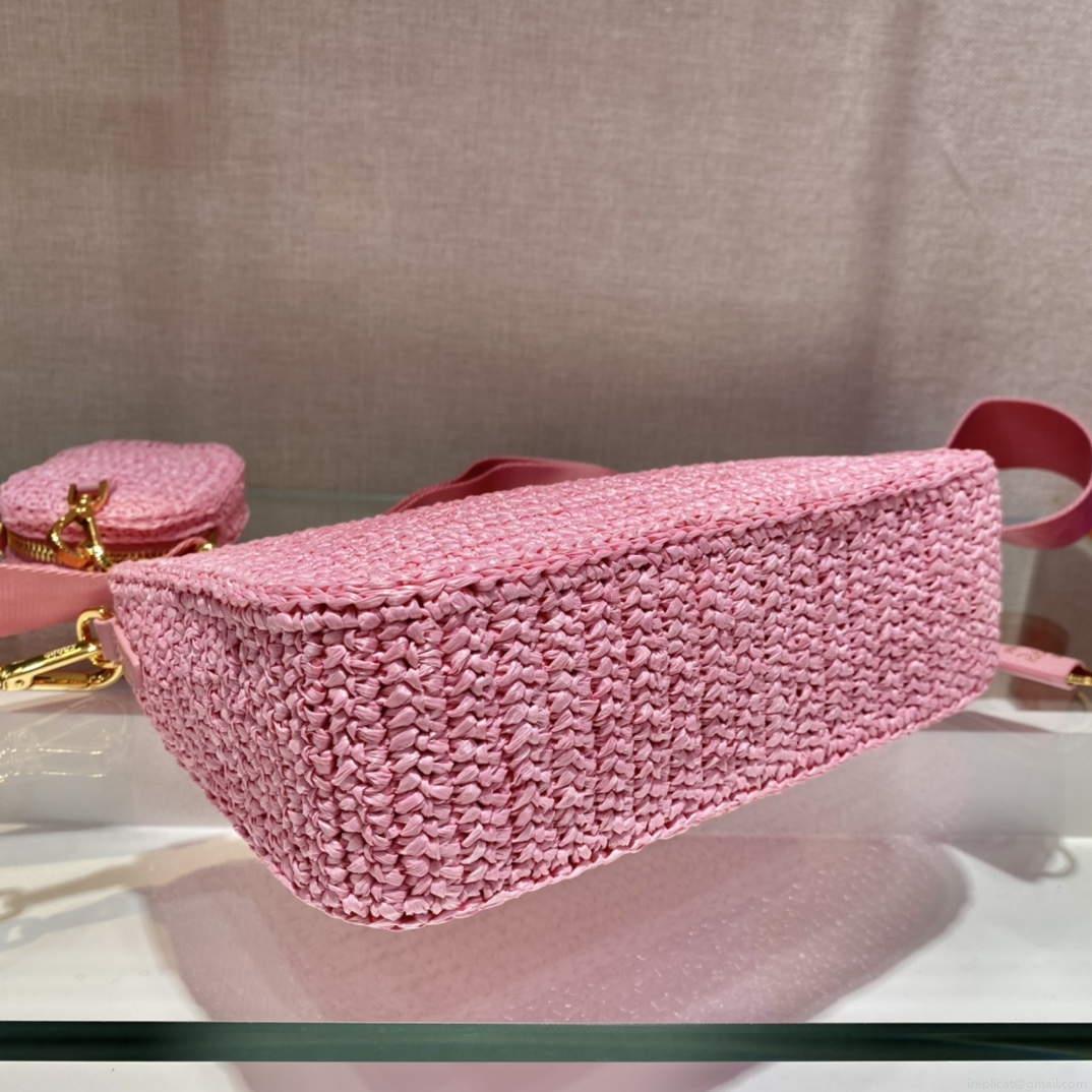 Prada 1BH204 Prada Re-Edition 2005 Raffia Bag in Pink