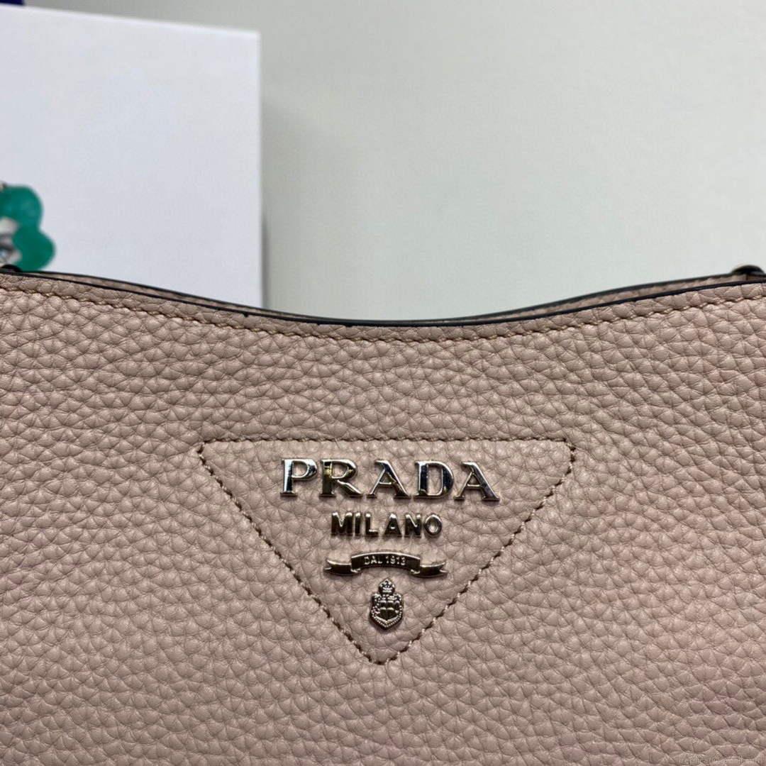 Prada 1BH191 Leather mini shoulder bag Light Gray