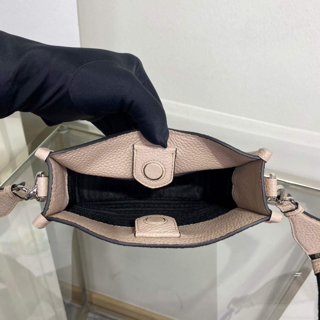 Prada 1BH191 Leather mini shoulder bag Light Gray